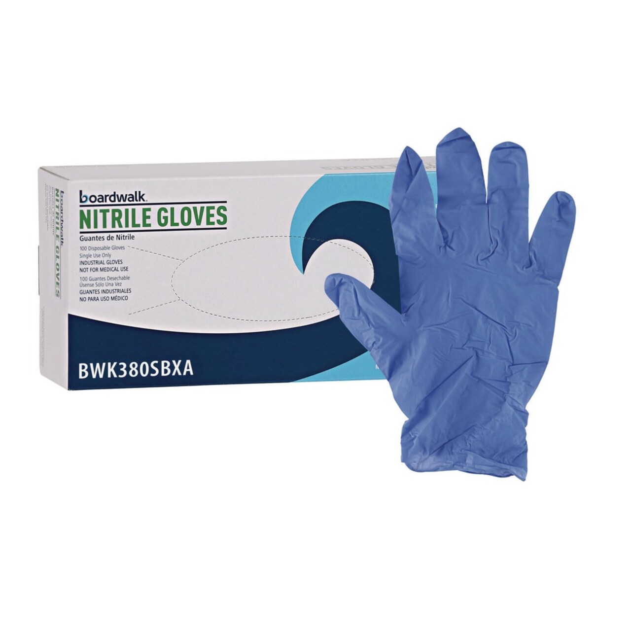 Boardwalk 380 Series 4 mil Thick 9.5 in. Long Powder-Free Disposable General-Purpose Nitrile Gloves - Small, Blue (100/Box)